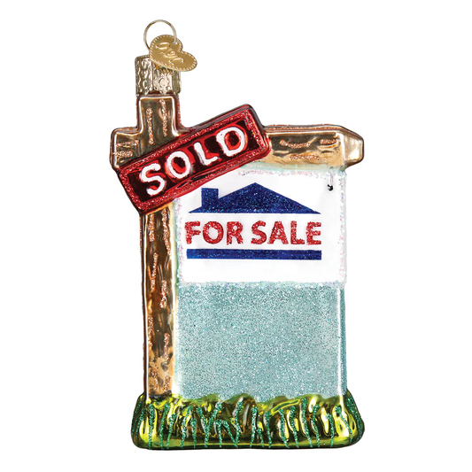 Realty Sign Blown Glass Tree Ornament by Old World Christmas - Gift for Realtor