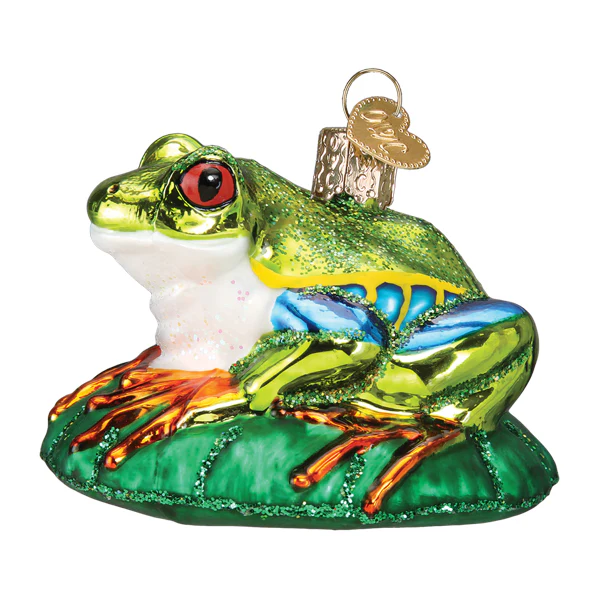Red-Eyed Tree Frog Hand Painted Blown Glass Tree Ornament by Old World Christmas