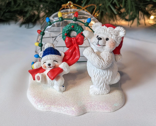 Vintage Polar Bear Igloo Christmas Ornament