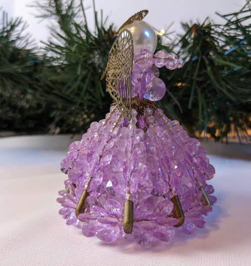 Vintage Purple Christmas Angel Ornament