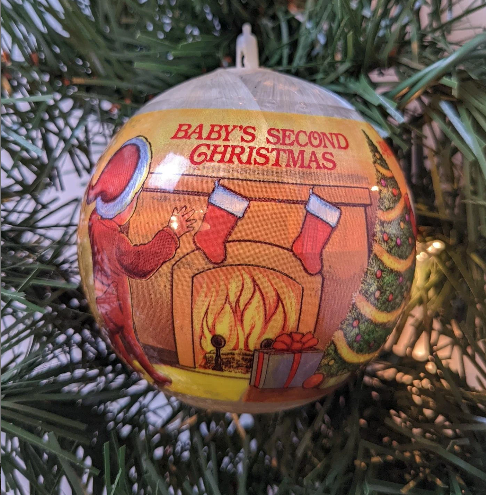 Vintage Satin 1986 Baby's Second Christmas Ornament