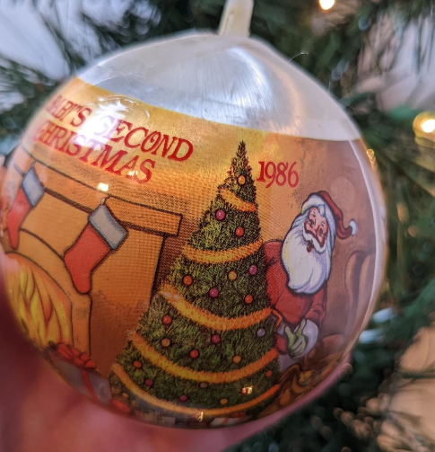 Vintage Satin 1986 Baby's Second Christmas Ornament