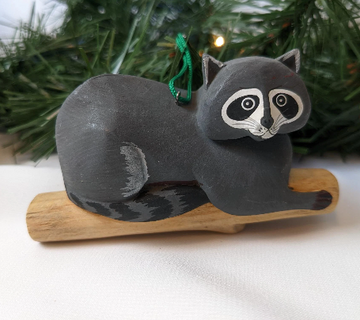 Vintage Hand Carved Raccoon Christmas Ornament