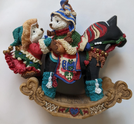 Vintage Christmas Bear and Rocking Horse Figurine