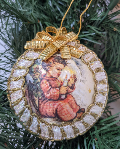 Satin Disk Gold Boy Angel Ornament