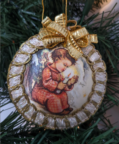 Satin Disk Gold Boy Angel Ornament