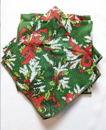 Vintage Holly Christmas Cloth Napkins