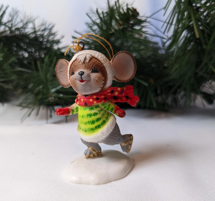 Vintage 1983 Bradford Ice Skating Mouse Ornament