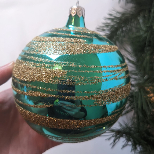 Vintage Large Green and Gold Glass Ornament