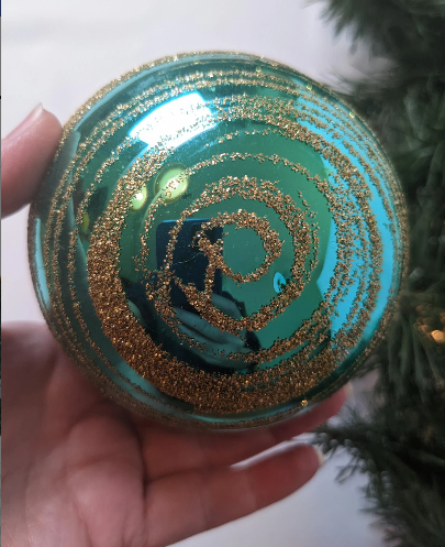 Vintage Large Green and Gold Glass Ornament