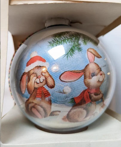 Vintage Kristy Bunny Christmas Scene Ornament