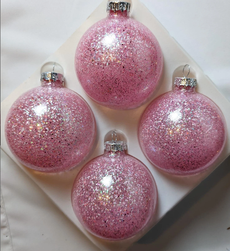 Soft Pink Glitter Christmas Ornaments – Petal Pushers Nursery