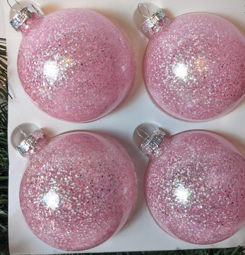 Soft Pink Glitter Christmas Ornaments