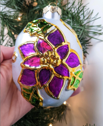 Pink and Purple Poinsettia Christmas Ornament