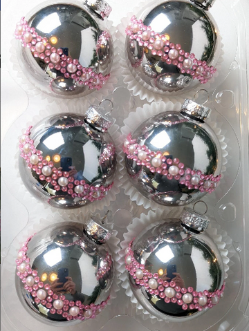 Vintage Silver and Pink Flowers Ornaments