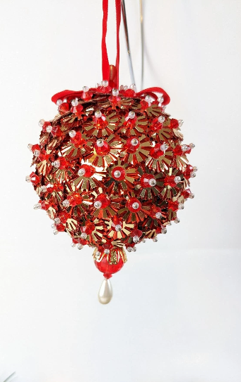 Vintage Beaded Pushpin Christmas Ornament