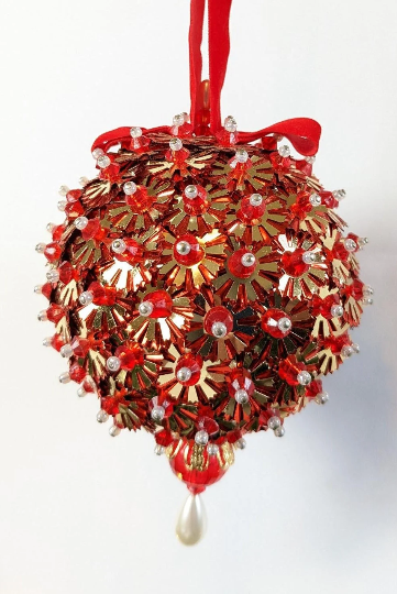 Vintage Beaded Pushpin Christmas Ornament