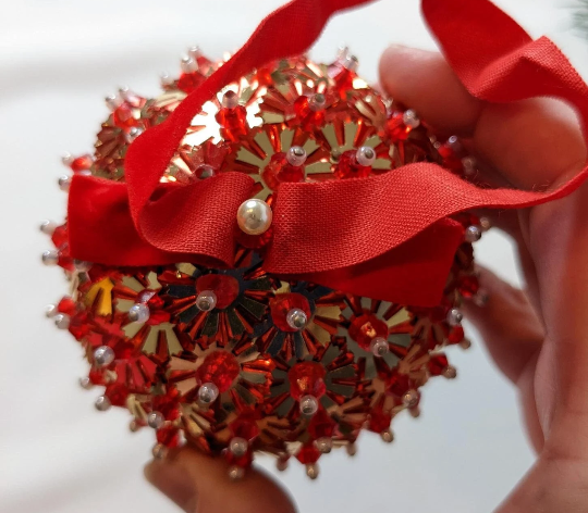 Vintage Beaded Pushpin Christmas Ornament