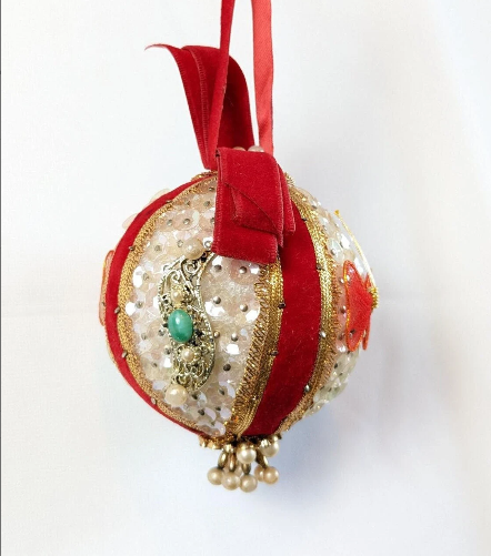 Vintage Beaded Pushpin Christmas Ornament