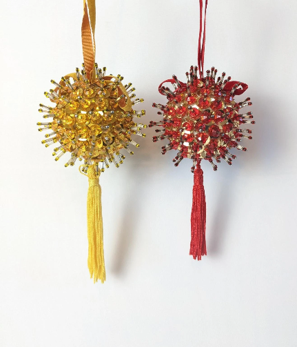 Vintage Handmade Beaded Pushpin Ornaments