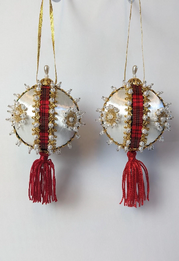 White, Gold and Red Beaded Pushpin Ornaments