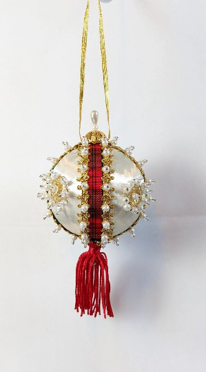 White, Gold and Red Beaded Pushpin Ornaments