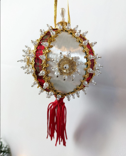 White, Gold and Red Beaded Pushpin Ornaments
