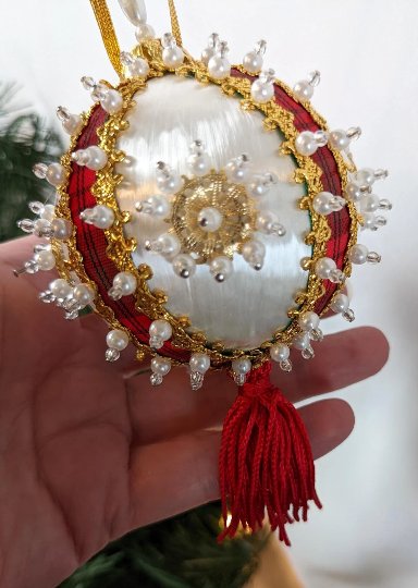 White, Gold and Red Beaded Pushpin Ornaments
