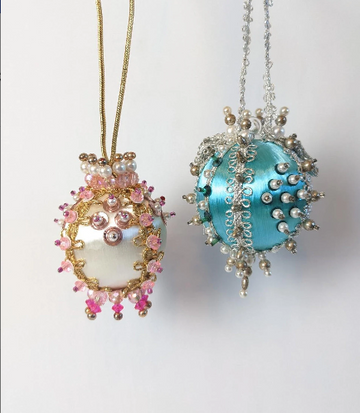 Turquoise and Pink Beaded Pushpin Christmas Ornaments