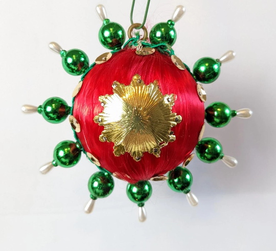 Vintage Beaded Pushpin Christmas Ornament