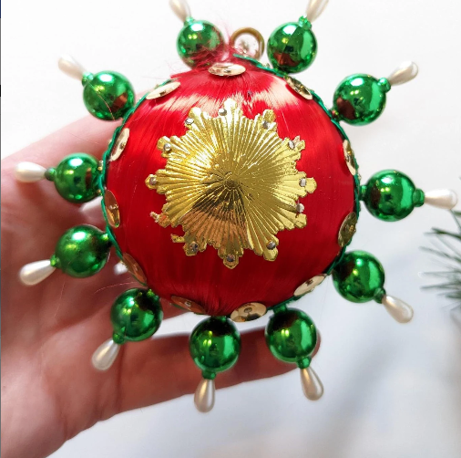 Vintage Beaded Pushpin Christmas Ornament