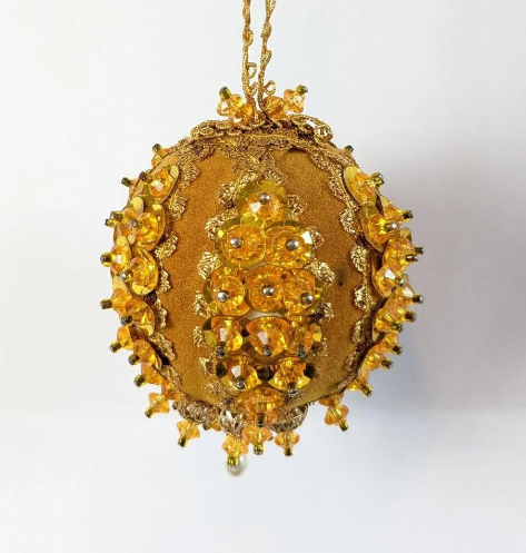 Vintage Handmade Gold Beaded Pushpin Ornament