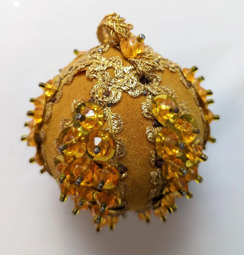 Vintage Handmade Gold Beaded Pushpin Ornament