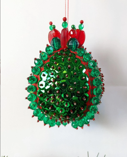 Green Beaded Pushpin Christmas Ornament