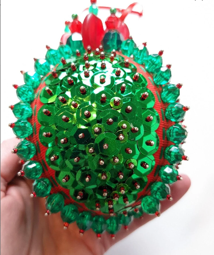 Green Beaded Pushpin Christmas Ornament