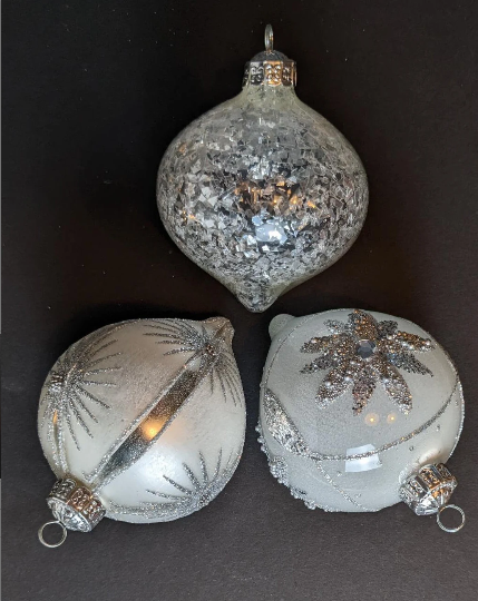 Vintage Silver Teardrop Christmas Ornaments