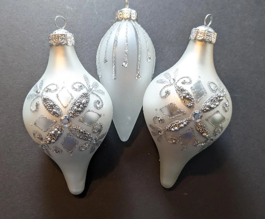 Vintage Silver Teardrop Ornaments