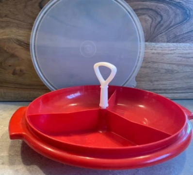 Vintage Tupperware 608 Red Suzette Divided Tray