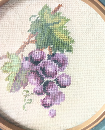 Vintage Needlepoint Grapes Framed Green Frame Art