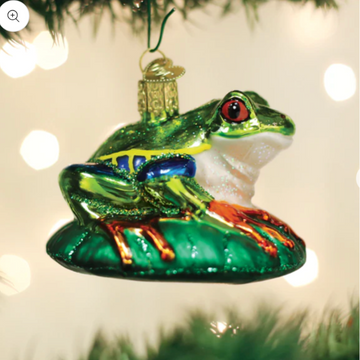 Red-Eyed Tree Frog Hand Painted Blown Glass Tree Ornament by Old World Christmas