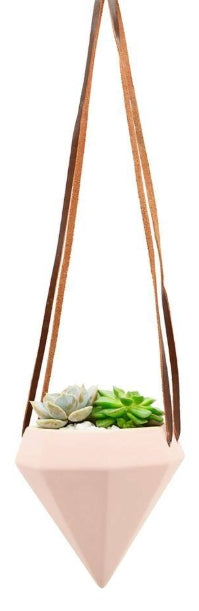 Diamond Shaped Ceramic Hanging Planter - Coral Pink- by Arcadia Gardening Products 4.5" tall