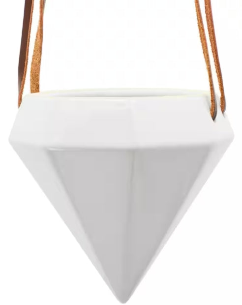 Diamond Shaped Ceramic Hanging Planter - White- by Arcadia Gardening Products 4.5" tall