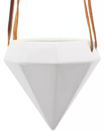Diamond Shaped Ceramic Hanging Planter - White- by Arcadia Gardening Products 4.5" tall