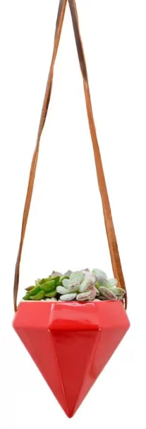 Diamond Shaped Ceramic Hanging Planter - Red- by Arcadia Gardening Products 4.5" tall