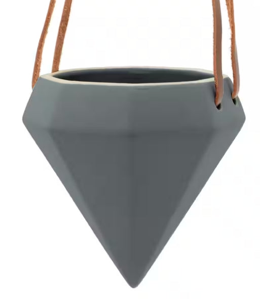 Diamond Shaped Ceramic Hanging Planter - Dark Gray- by Arcadia Gardening Products 4.5" tall