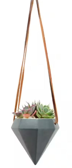 Diamond Shaped Ceramic Hanging Planter - Dark Gray- by Arcadia Gardening Products 4.5" tall