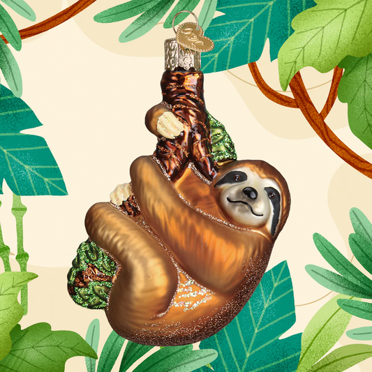 Climbing Sloth - Funny Blown Glass Tree Ornament by Old World Christmas