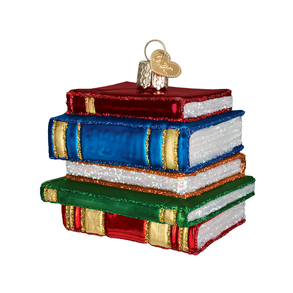 Stack of Library Books Glass Blown Glass Tree Ornament by Old World Christmas