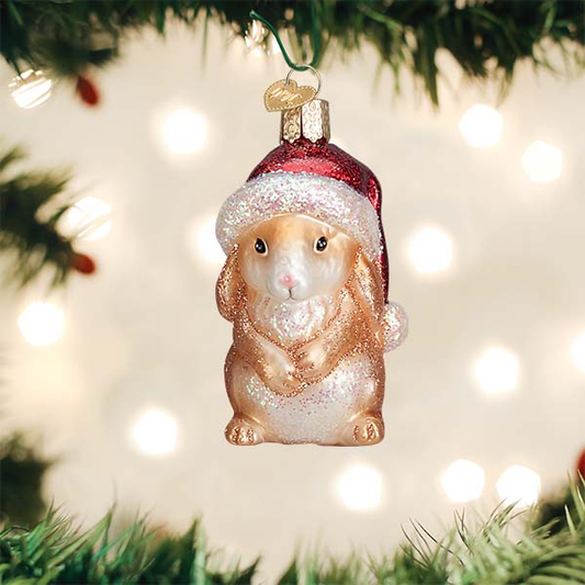 Standing Christmas Bunny in Santa Hat - Glass Tree Ornament by Old World Christmas