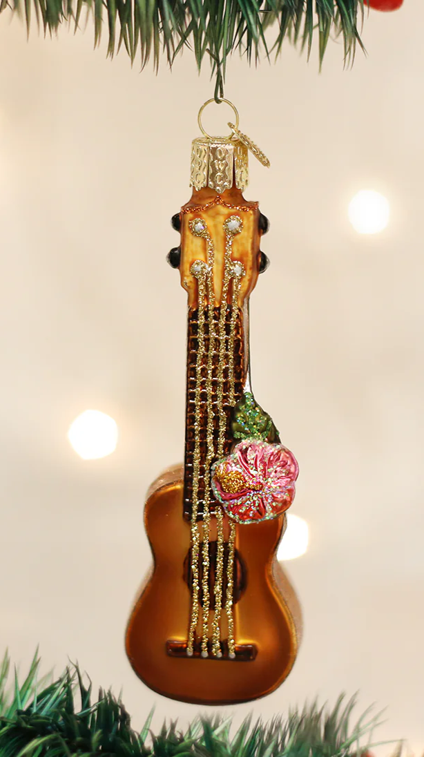 Ukulele Musical Instrument Blown Glass Tree Ornament by Old World Christmas